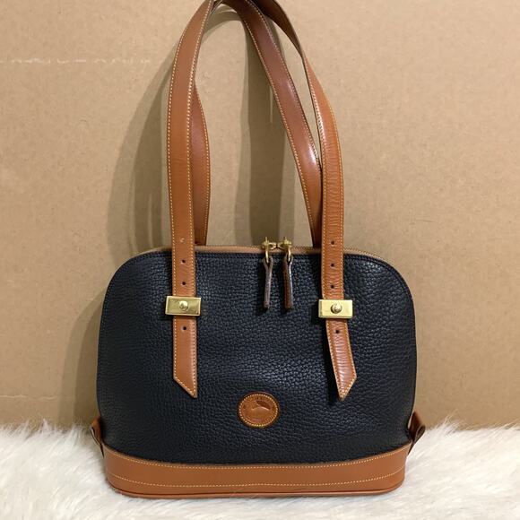 DOONEY & BOURKE Vintage All-Weather-Leather Black/Tan METRO ZIP ZIP Dome Handbag - Picture 12 of 16